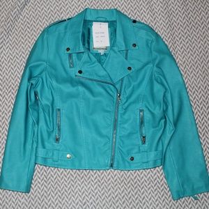 Turquoise Faux Leather Jacket